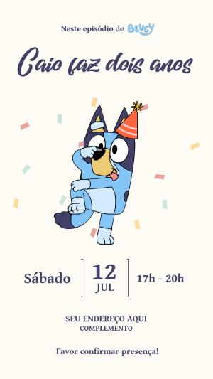 Convite Aniversário Bluey Editável Online para Imprimir