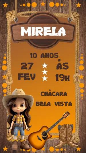 Convite Aniversário Boiadeira Country para Editar Online