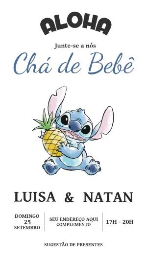 Convite Chá de Bebê Stitch para Editar Online