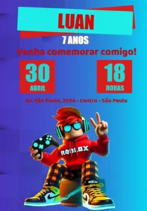 Convite de Aniversário Roblox Gamer para Editar Online