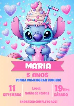 Convite de Aniversário Stitch Rosa e Azul para Editar Online