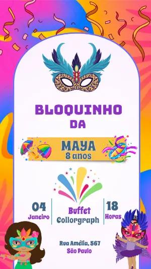 Convite de Aniversário Bloquinho de Carnaval para Editar