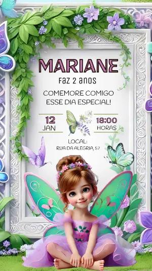 Convite Aniversário Fadinha Jardim Encantado para Editar