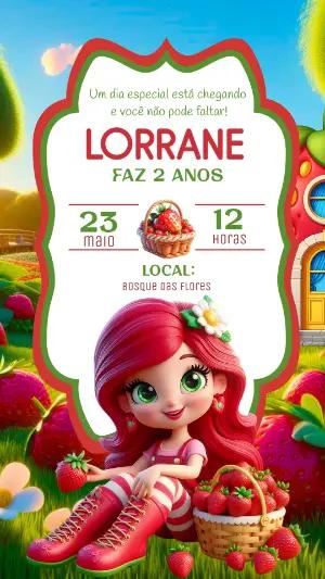 Convite de Aniversário Moranguinho para Editar Online