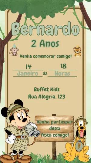 Convite Aniversário Mickey Safari para Editar Online
