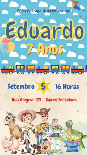 Convite Aniversário Toy Story Aquarela para Editar Online