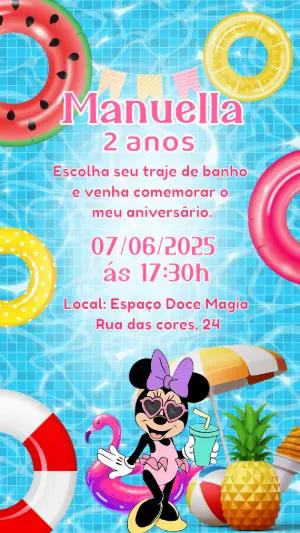 Convite Aniversário Pool Party da Minnie para Editar Online