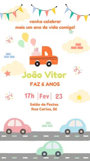 Convite de Aniversário Infantil Carros Coloridos para Editar