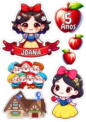 Topo de Bolo Branca de Neve e os Sete Anões para Editar