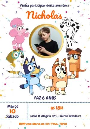 Convite de Aniversário Bluey com Foto para Editar Online