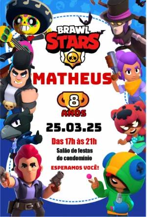 Convite Aniversário Brawl Stars com Personagens para Editar Online