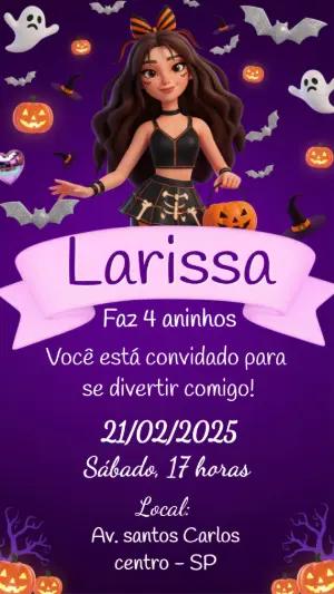 Convite de Aniversário Halloween Menina Fofo 3D para Editar