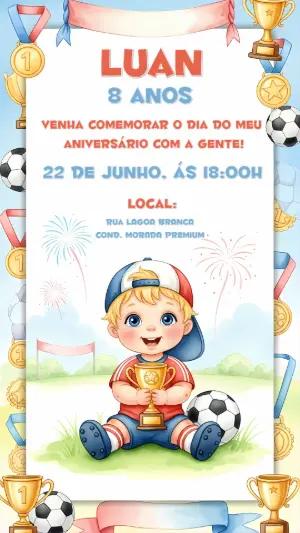 Convite de Aniversário Futebol Campeão para Editar Online
