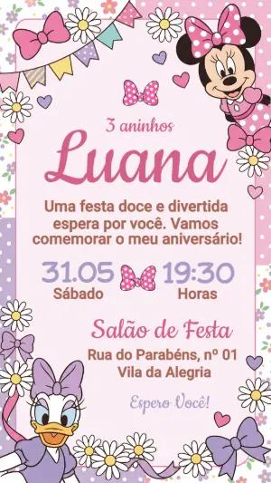 Convite de Aniversário Minnie e Margarida Rosa Editável
