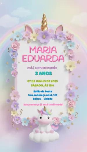 Convite de Aniversário Unicórnio Mágico Editável