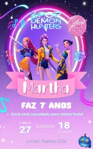 Convite Aniversário K-pop Guerreiras Neon para Editar
