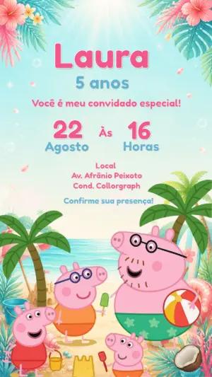 Convite de Aniversário Peppa Pig Praia Editável