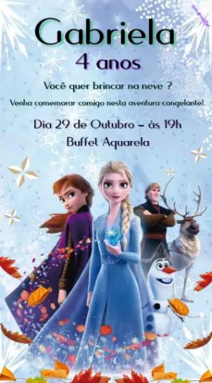 Convite Animado Aniversário Frozen com Personagens para Editar
