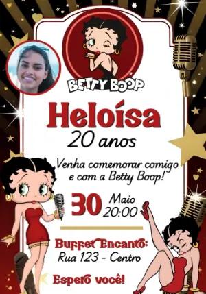 Convite de Aniversário Betty Boop Retrô com Foto Editável