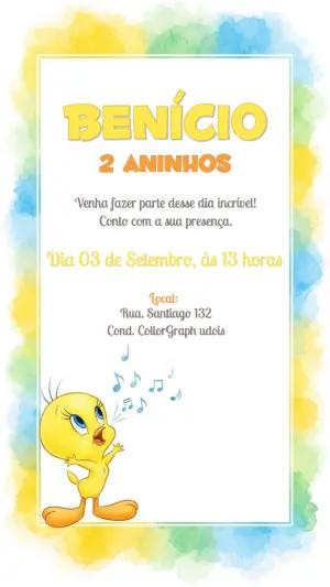 Convite Aniversário Piu Piu Baby Looney Tunes para Editar