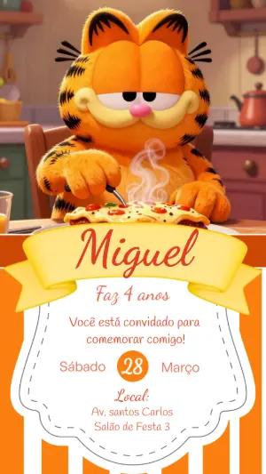 Convite de Aniversário Garfield Laranja e Divertido para Editar
