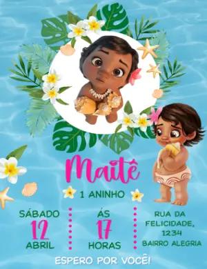 Convite de Aniversário Moana Baby para Editar Online