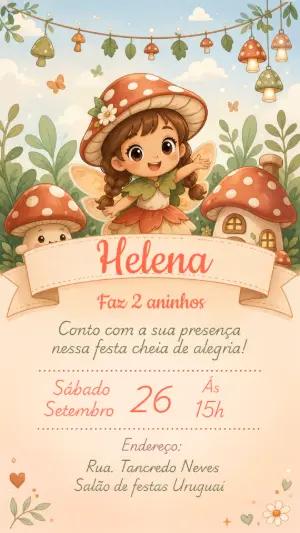 Convite de Aniversário Bosque e Cogumelos Modelo Editável