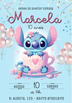 Convite Aniversário Stitch Rosa Fofo para Editar Online