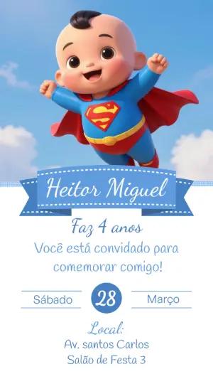 Convite de Aniversário Super-Herói Baby Fofo para Editar