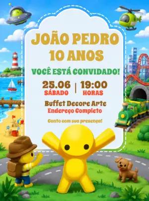 Convite de Aniversário Infantil Sandbox Wobbly Life para Editar