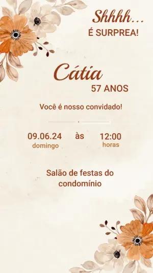 Convite de Aniversário Surpresa Floral Aquarela para Editar