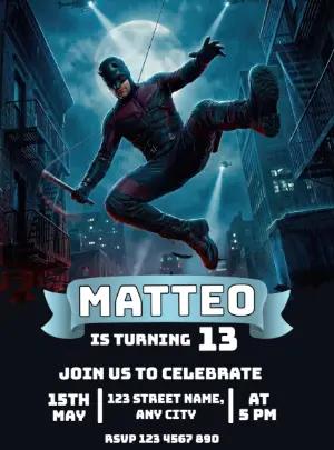 Daredevil Superhero Birthday Invitation - Editable Template