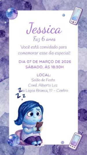 Convite Aniversário Infantil Tristeza Aquarela para Editar