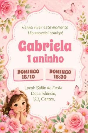 Convite de Aniversário Menina Floral Rosa Editável
