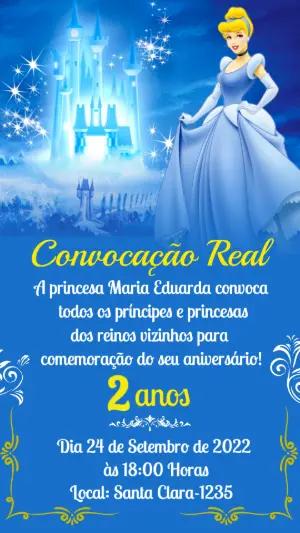 Convite de Aniversário Cinderela Princesa Real Editável