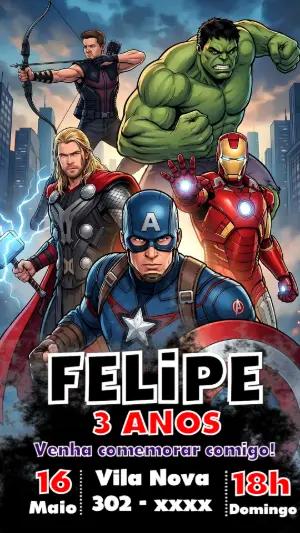 Convite de Aniversário Vingadores Editável