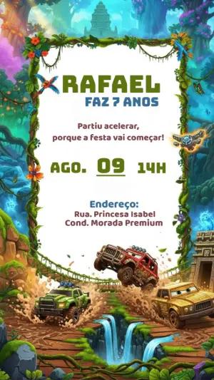 Convite Aniversário Carros na Selva para Editar Online