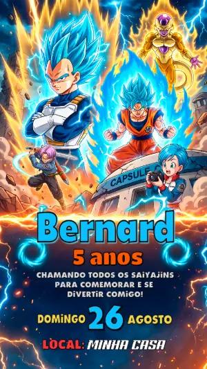 Convite de Aniversário Dragon Ball Super para Editar