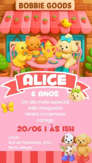 Convite de Aniversário Bobbie Goods com Animais Fofos para Editar