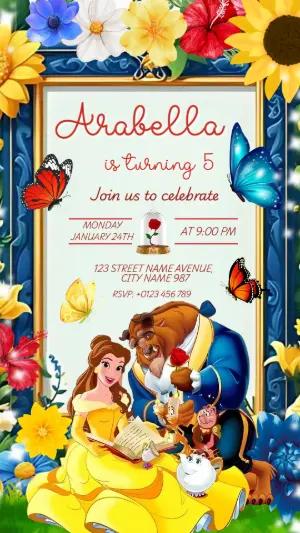 Beauty and the Beast Birthday Invitation - Editable Template