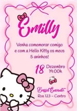 Convite de Aniversário Hello Kitty Rosa para Editar Online