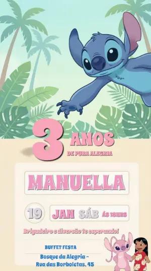 Convite de Aniversário Lilo & Stitch Tropical para Editar