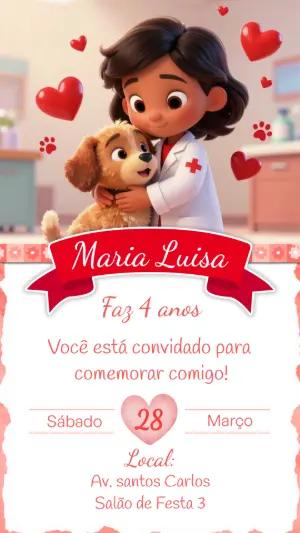 Convite de Aniversário Veterinária Fofo para Editar Online