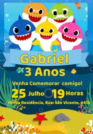 Convite de Aniversário Baby Shark com a Família Tubarão para Editar