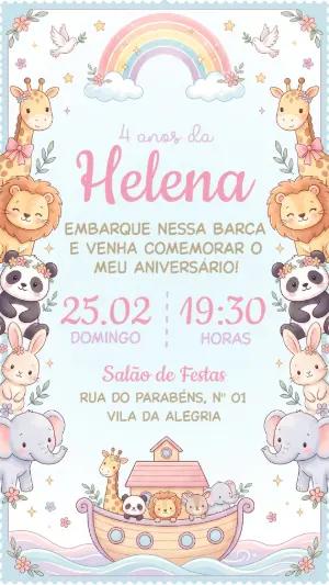 Convite Infantil Arca de Noé Animais Fofos para Editar