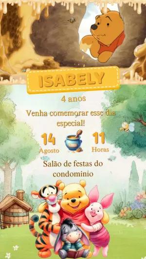 Convite Animado Ursinho Pooh e Amigos para Editar
