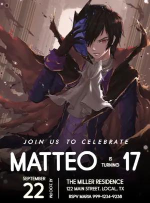 Anime Birthday Invitation with Lelouch Theme - Editable Template