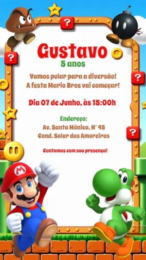 Convite de Aniversário Mario Bros e Turma para Editar Online