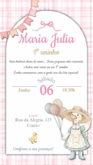 Convite de Aniversário Gansinha Fofa Aquarela Editável