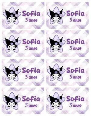 Rótulo Adesivo Editável Aniversário Kuromi Lilás